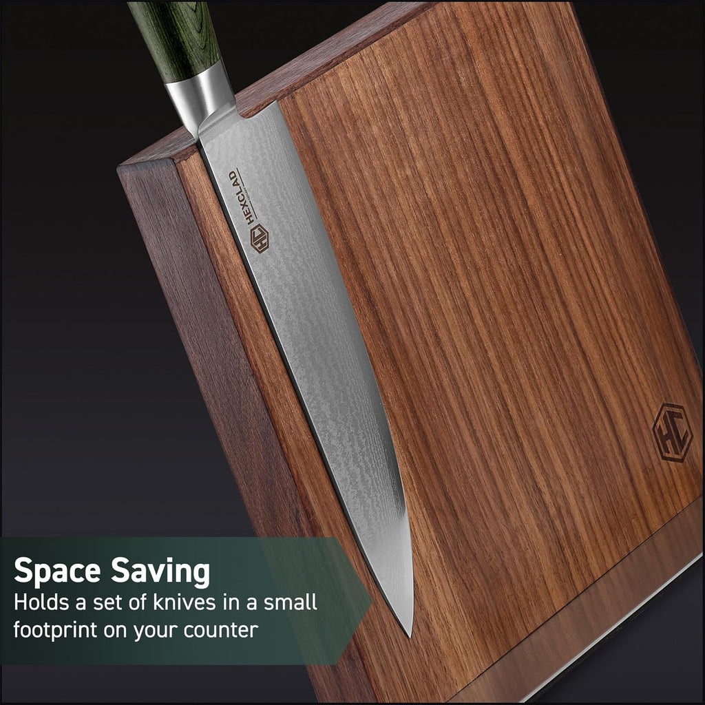 13" Magnetic Walnut Kitchen Knife Block Holder
