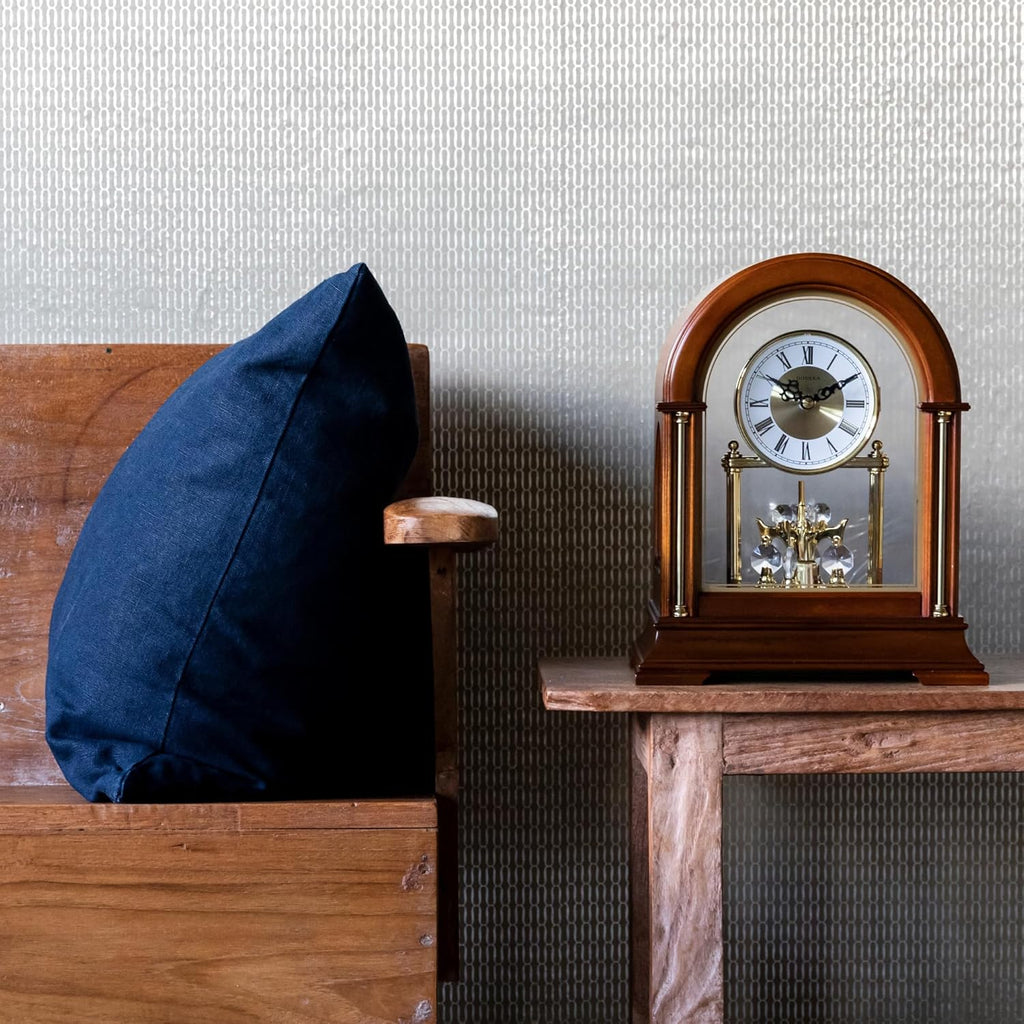 Wooden Mantel Clock TCW001DB Rotating Pendulum and Crystals Desktop Musical Hourly Chime Luxury Style for Bedroom, Home, Kitchen