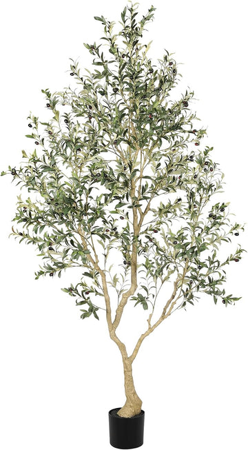 Faux Olive Tree 8ft with Large Olive Branches and Lifelike Olive