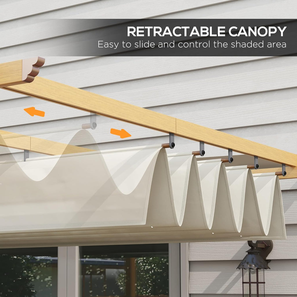10' x 13' Retractable Pergola Canopy, Wood Grain Aluminum Pergola, Outdoor Sun Shade Shelter for Grill, Garden, Patio
