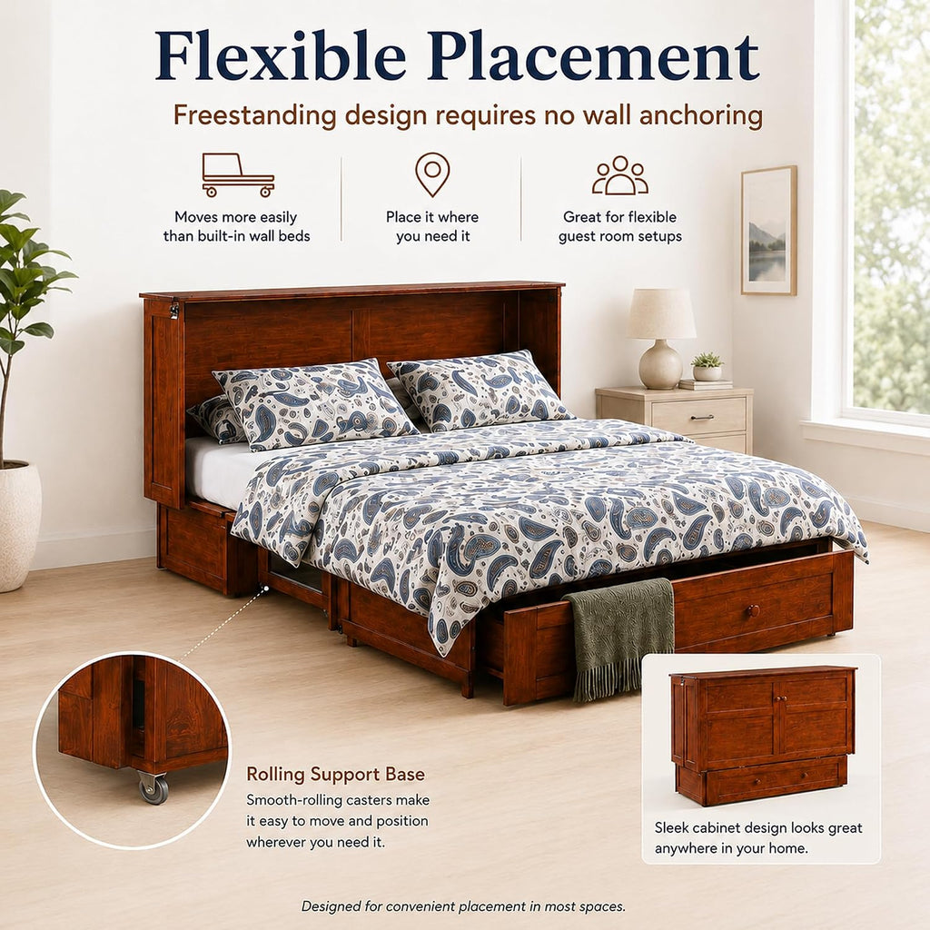 Murphy Cabinet Bed with Mattress, Cherry, Queen