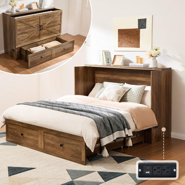 Queen Murphy Bed with Storage & Charging Station
