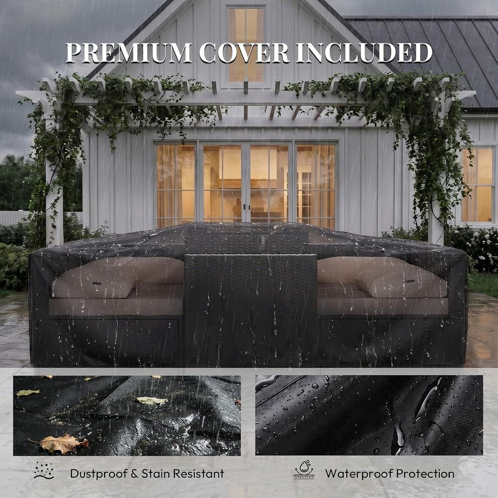 Patio Furniture Set 7 Piece - All-Weather - Wicker Rattan Patio Outdoor Conversation Set, Modular Sectional Sofa for