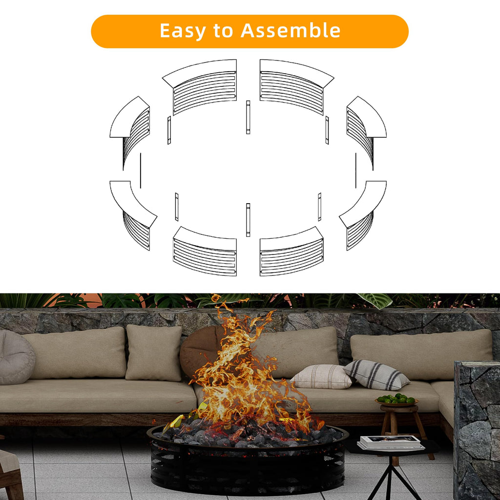 Outdoor Smokeless Fire Pit Ring, 48 Inch Round Steel Fire Ring Insert