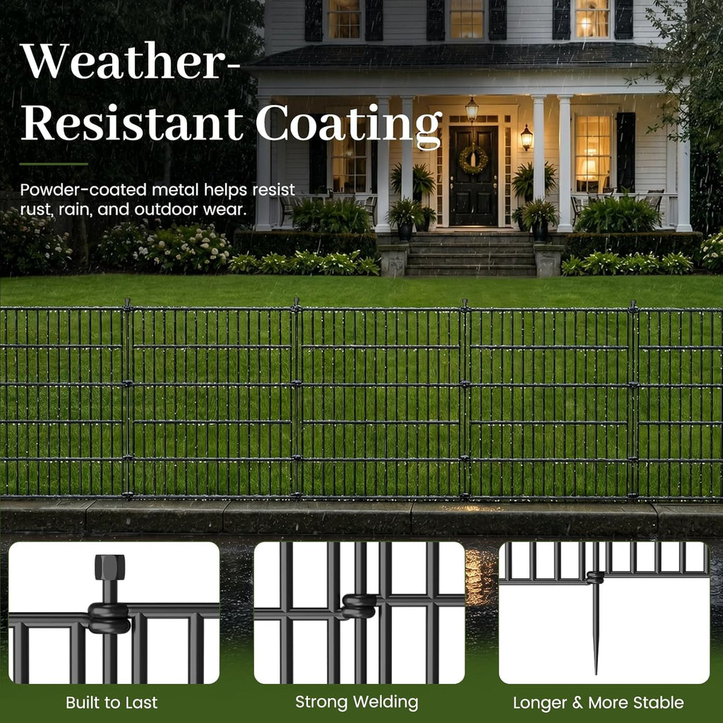 No-Dig Decorative Outdoor Garden Fence for Yard, Animal Barrier Fencing for Dog | Rustproof Metal Temporary Fence for (5 Panels)