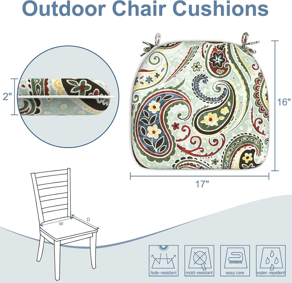 Outdoor Chair Cushions for Patio Furniture Set of 4, Water Repellent Patio Chair Cushions 17"x16" with Ties, U-Shaped