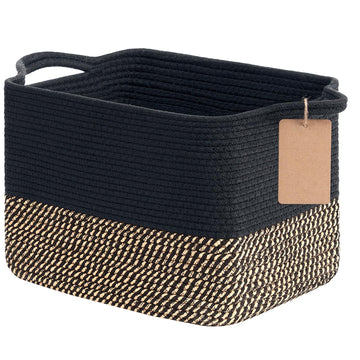 Woven Storage Basket for Shelves, Rectangle, Black & Jute
