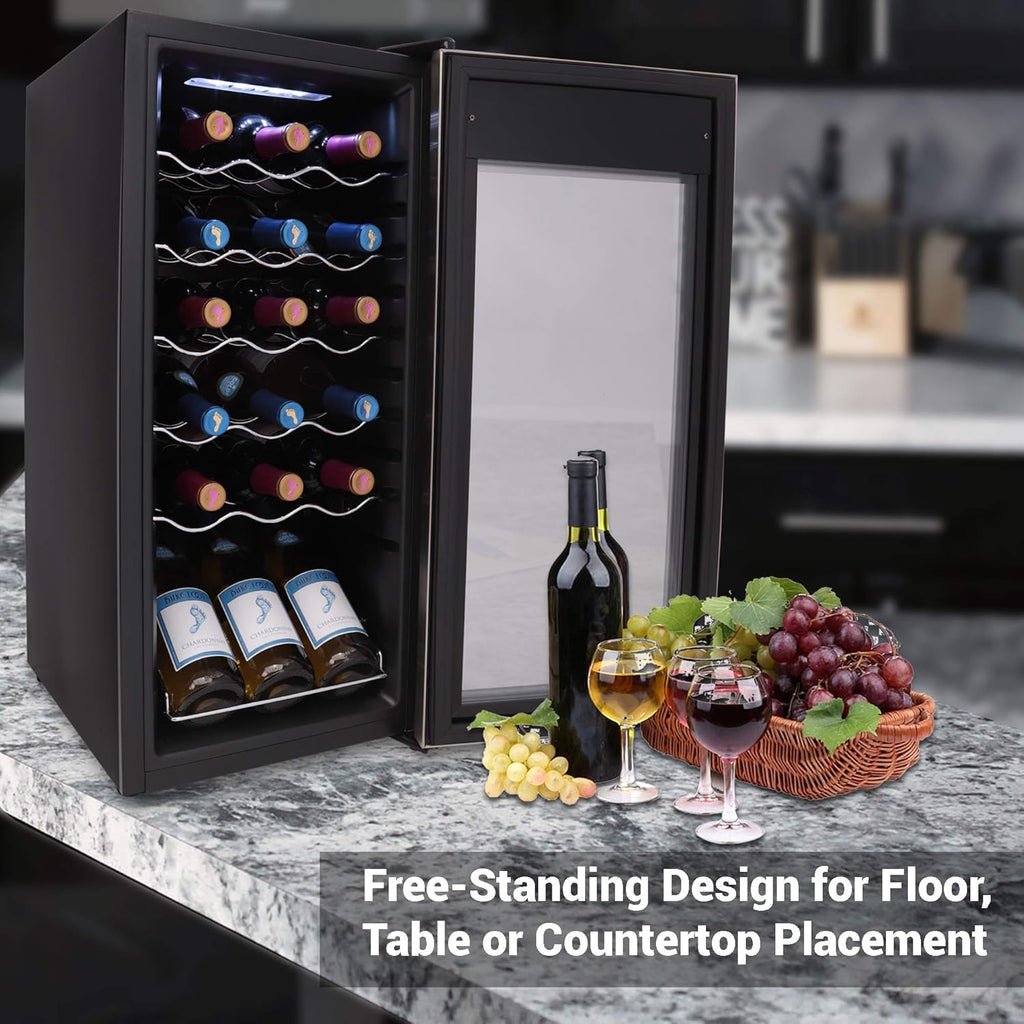 18 Bottle Slim Wine Fridge | Red and White Wine Chiller | Adjustable Temperature