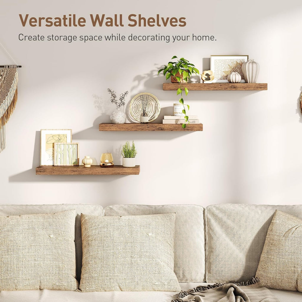 Floating Shelves for Wall, 23.6" Wall Shelf Set of 3 with Invisible Brackets, 1.5" Thick Hanging Shelves Farmhouse