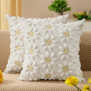 Spring Summer Pillow Covers 18x18 inch Set of 2 Farmhouse Decor Yellow Color Flower Heart Sunflower Soft Plush Faux
