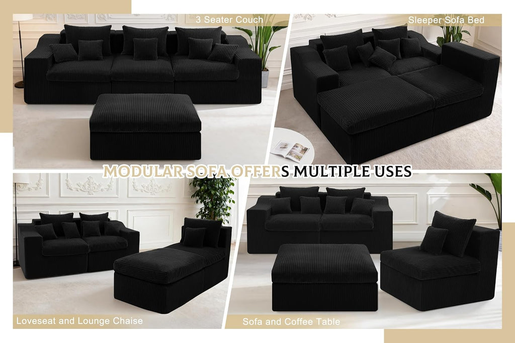 101" Modular Couch Sectionals with Ottoman, Big Comfy Cloud Couches, L Shaped 4 Seat Modular Sectional Sofa