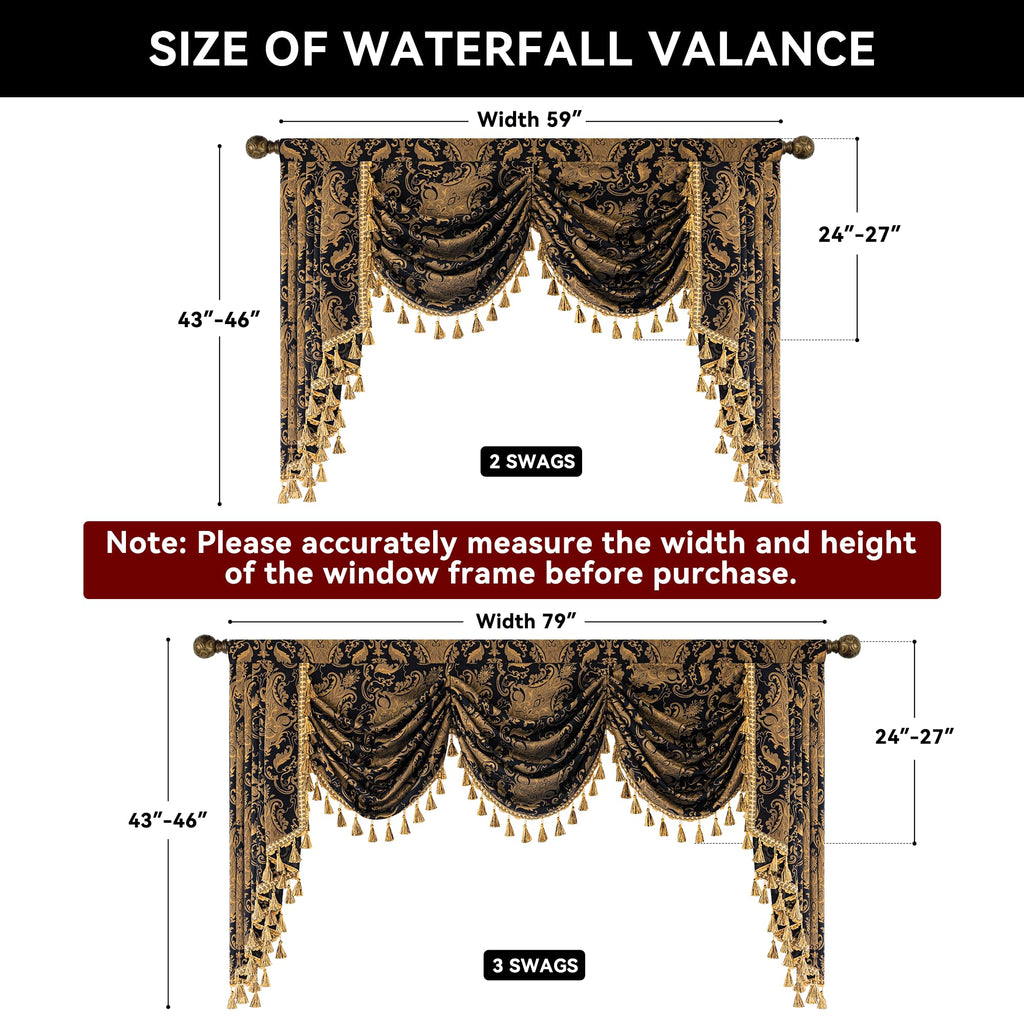 Classic Damask Waterfall Valance, W59 inch