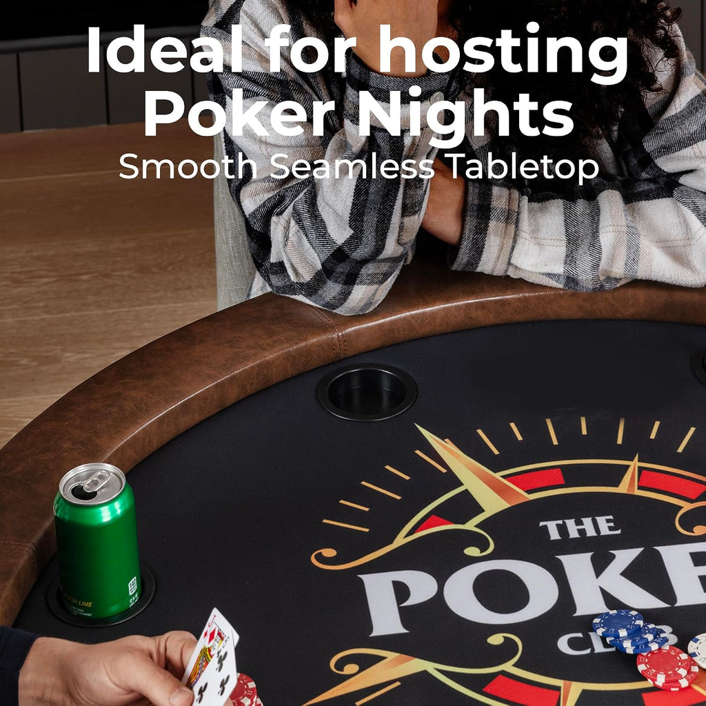 8 Player Round Foldable Poker Table, Casino Leisure Texas Holdem Table, w/Water Resistant Cushioned Rail, 8 Cup