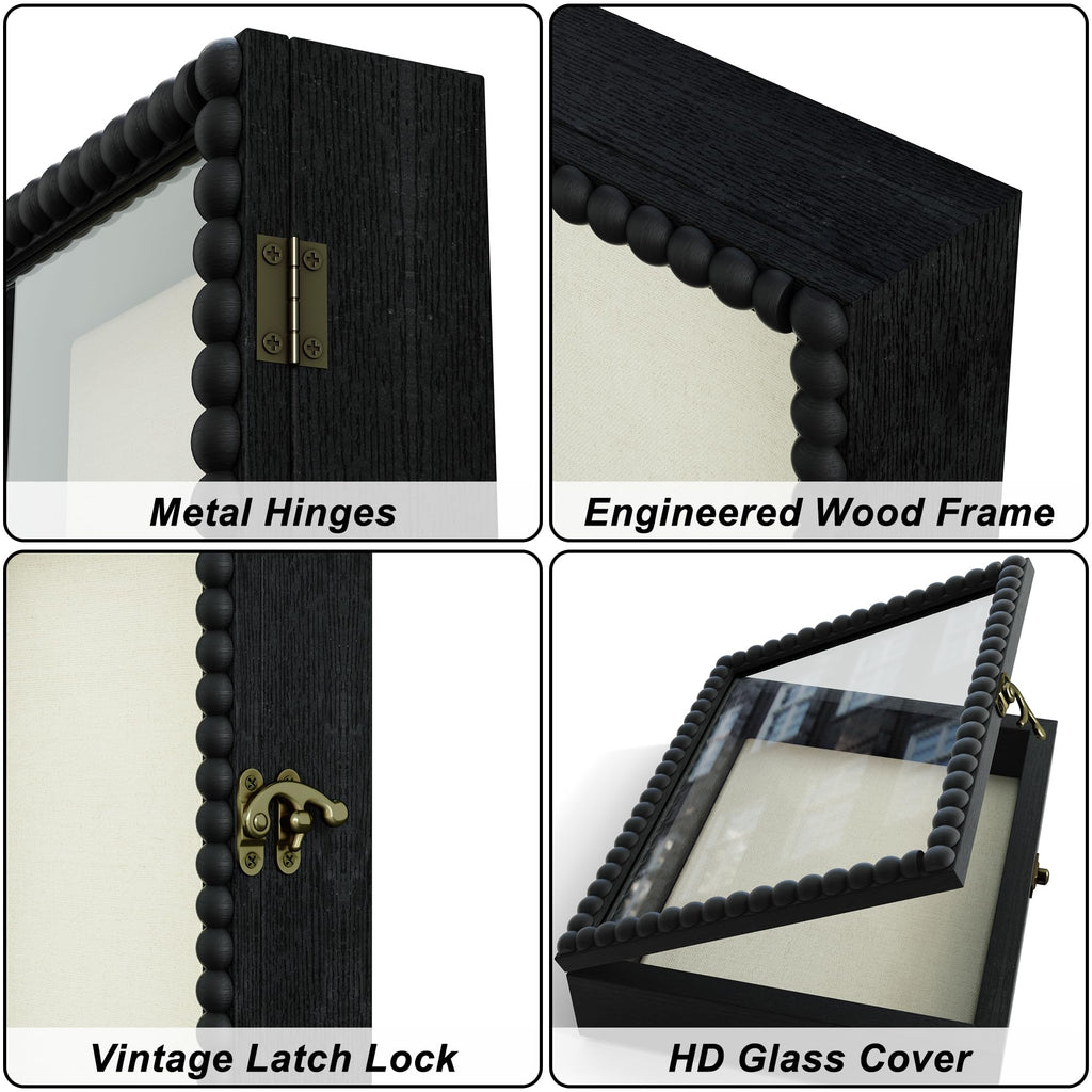 8x10 Deep Shadow Box Frame, Unique Solid Wood Beads Frame, Black