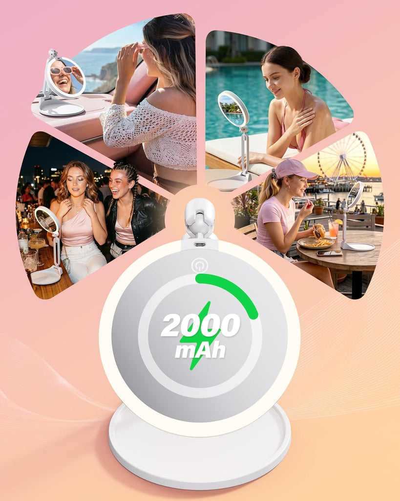 Travel Makeup Mirror with Lights 2026 New, 1X/5X Magnification Double Sided Lighted Mirror, 3 Color