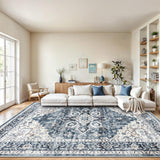 8x10 Washable Low Profile Area Rug, Non-Slip Vintage Carpet for Living Room Bedroom Dining Room