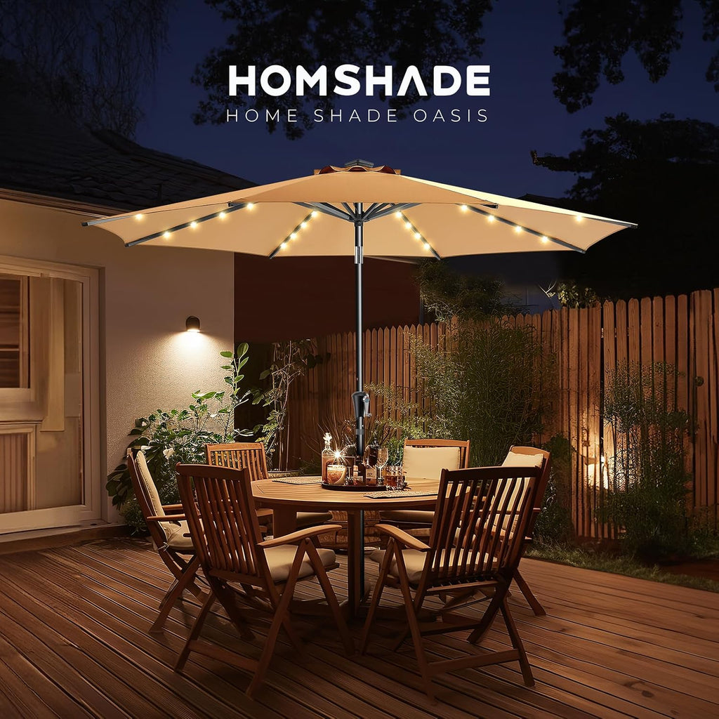9ft Solar Patio Umbrella - Solar Lights LED Lighted Outdoor Market Table Umbrella