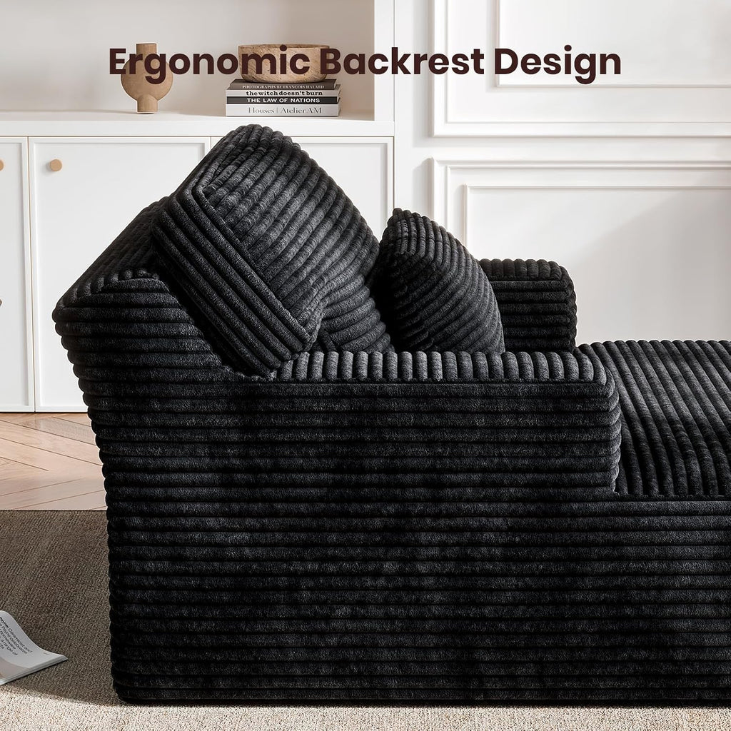 Oversized Corduroy Chaise Lounge Chair, Plush Upholstered Sleeper Chair with Back & Throw Pillow , No Assembly