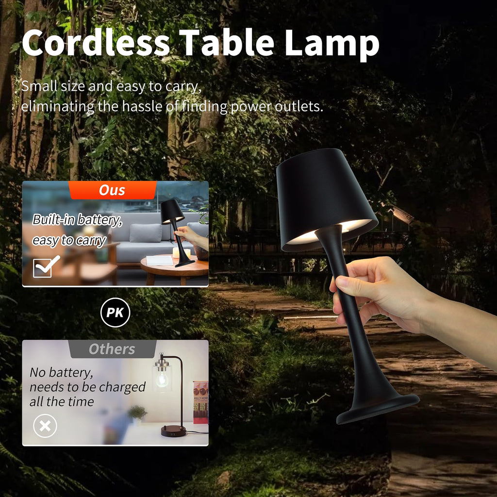 Outdoor Waterproof Cordless Rechargeable Portable Touch Battery Operated Powered Table Lamp for Restaurant Kitchen
