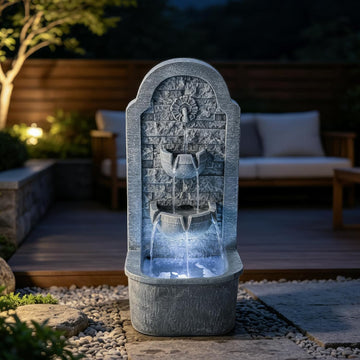 30.3" H Outdoor Water Fountain, Garden Fountain Floor Standing Indoor Waterfall Fountain with LED Lights, Water Feature