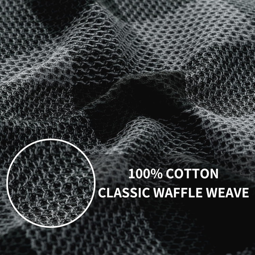 Kitchen Towels and Dishcloths Set, Set of 8, Black & Grey | Bulk Cotton Waffle Weave Check Plaid Kitchen Towels