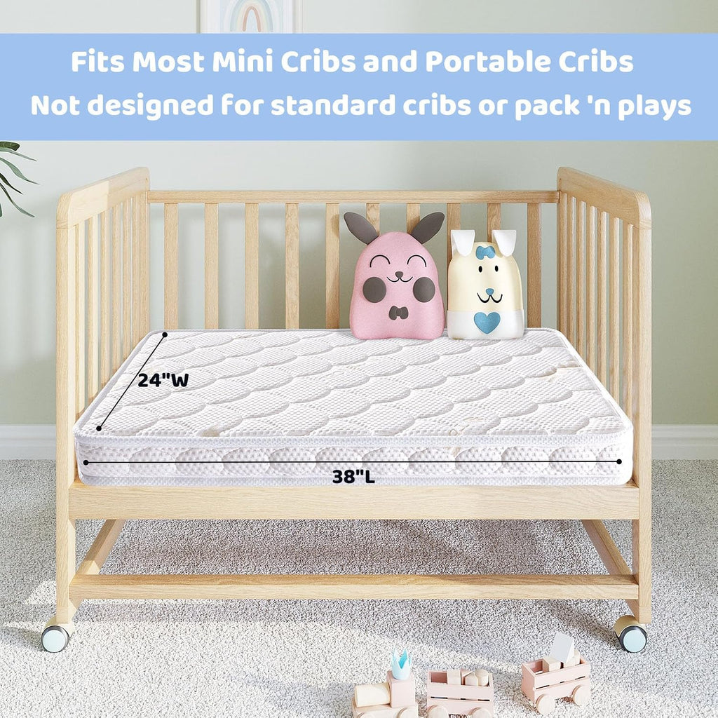 Mini Crib Mattress - 38x24x4 Inch- Dual Sided with Firm Support and Comfort Foam- Breathable, Quiet and Odorless