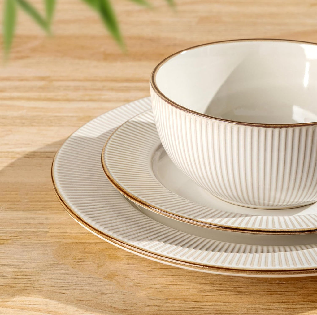 Ceramic Dinnerware Sets,12 pcs Embossed Elegant Stoneware Plates and Bowls Sets