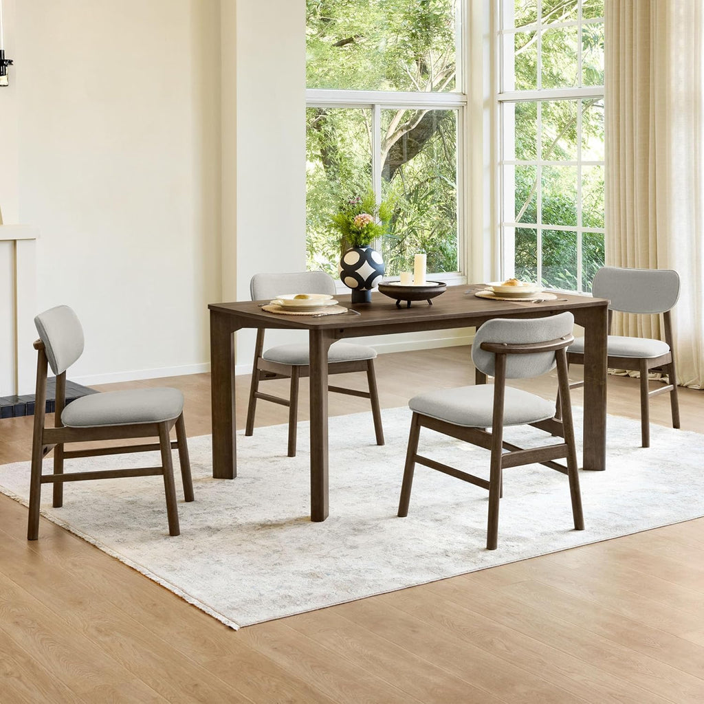 59" Mid Century Modern Dining Table for 6, Rectangle Wood Kitchen & Dining Room Table, Solid Rubberwood Frame, Walnut