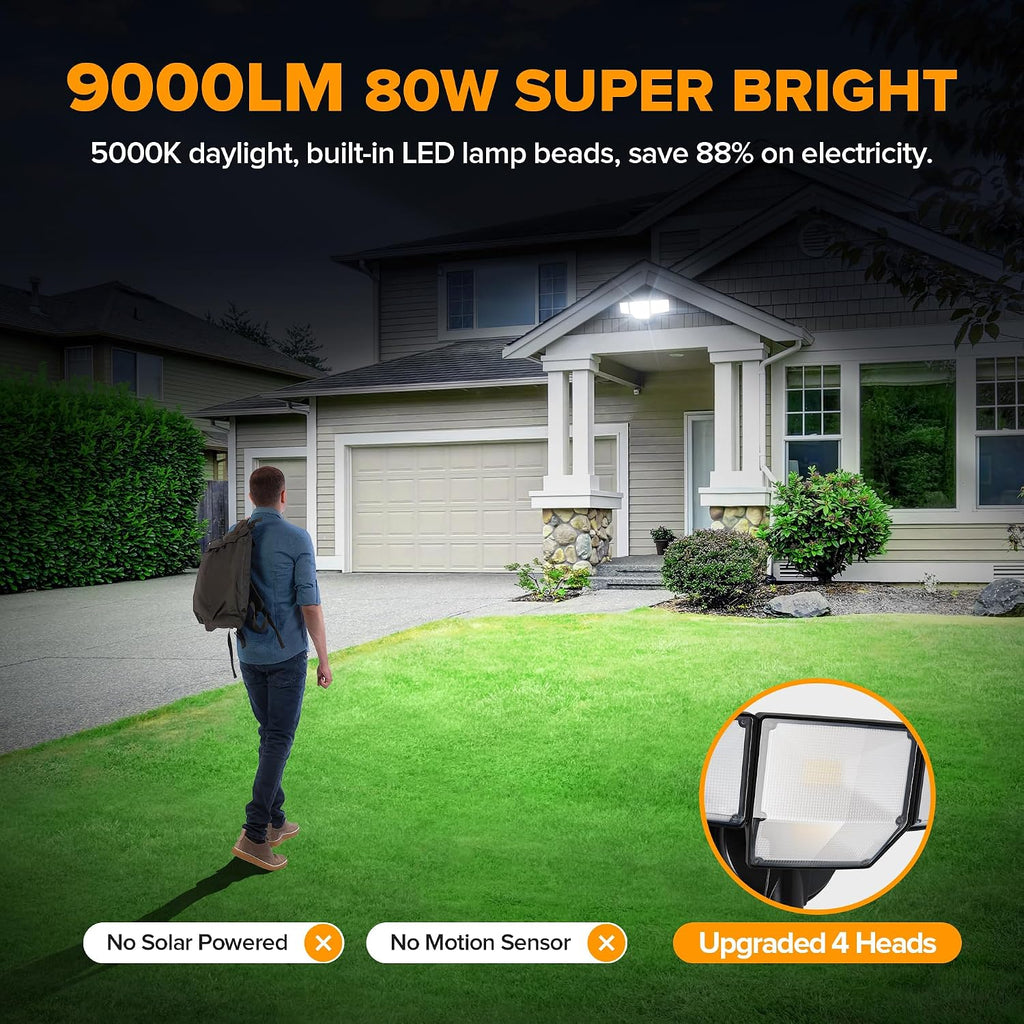 80W Dusk to Dawn Flood Lights Outdoor, 9000LM Super Bright LED Security Light with Photocell, IP65 Waterproof, 5000K