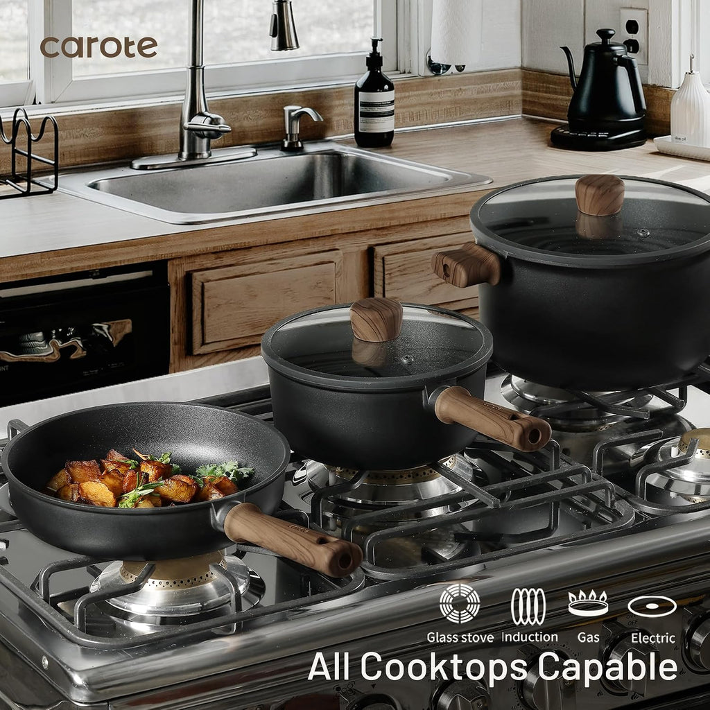 16pcs Pots and Pans Set, Nonstick Cookware Sets | Titanium Reinforced Coating, Scratch-Resistant, Easy to Clean, Even