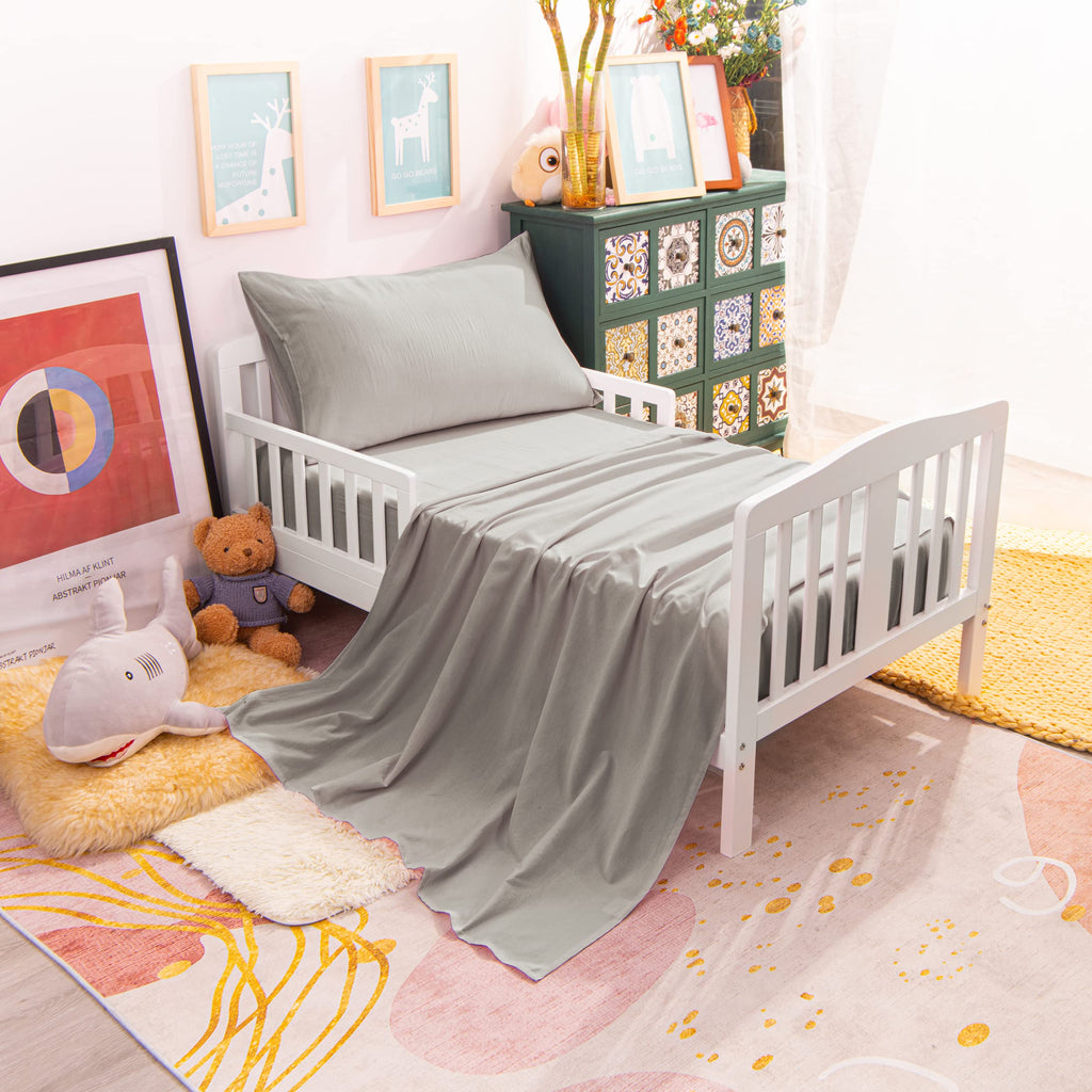 Toddler Microfiber Bedding Set, 4 Piece, Smoke Grey