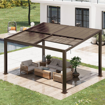 12x16 with Adjustable Polycarbonate Roofs, All Aluminum Frame Permanent Pergola for Patio