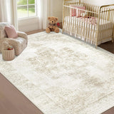 6x9 Washable Vintage Medallion Area Rug, Soft Non-Slip Carpet for Living Room Bedroom Beige