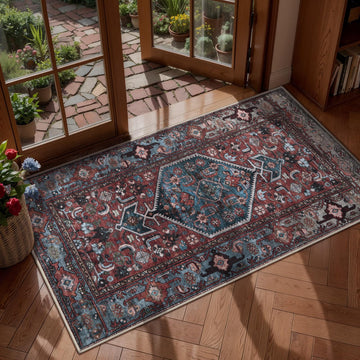 Oriental Red 2x4 Washable Entryway Rug, Throw Runner Rugs Non Slip