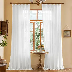 White Pinch Pleat 144 Inch Curtains with Adjustable Hooks 2 Panels