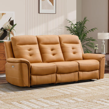 Power Recliner Sofa Couch, Breathable Faux Leather Reclining Couches with USB Charging Port, Overstuffed Armrest and