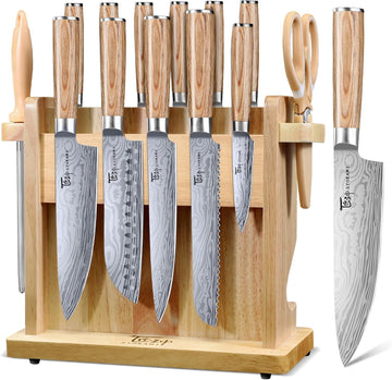 2026 Upgrade Japanese Kitchen Knife Set with Torii-Style Block | 14-Pieces Knife Set , German DIN1.4116 Steel