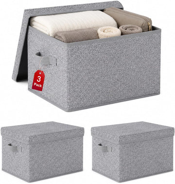 Foldable Storage Bins with Lids, Storage Boxes with Handles, Closet Shelf Organizer, Fabric Storage Baskets
