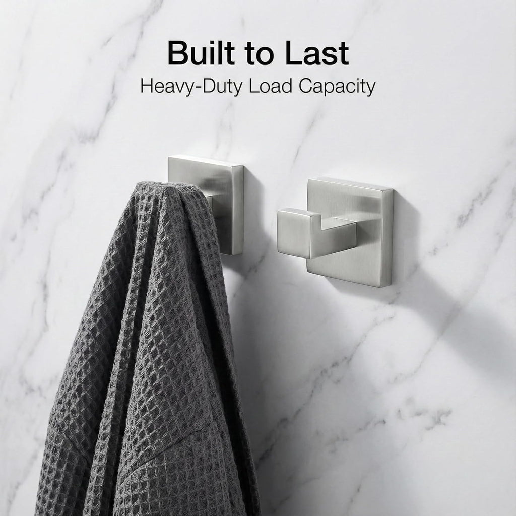 5 Piece Bathroom Hardware Set Brushed Nickel, SUS304 Stainless Steel Towel Bar Set, Modern Square Accessories with 16