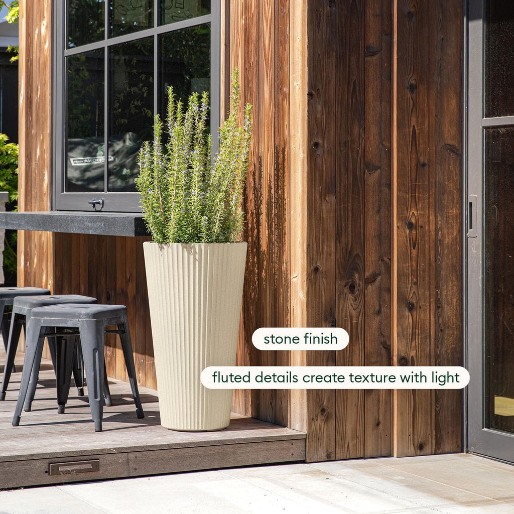 Demi Series Tall Planter - Tall Tapered Outdoor Planter with Shelf | Made From a Durable Plastic-Stone Composite
