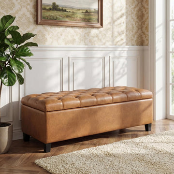 Ottilie Faux Leather Storage Ottoman Bench, Wooden Rectangular Ottoman with Storage, Bedroom End of Bed Foot Stool