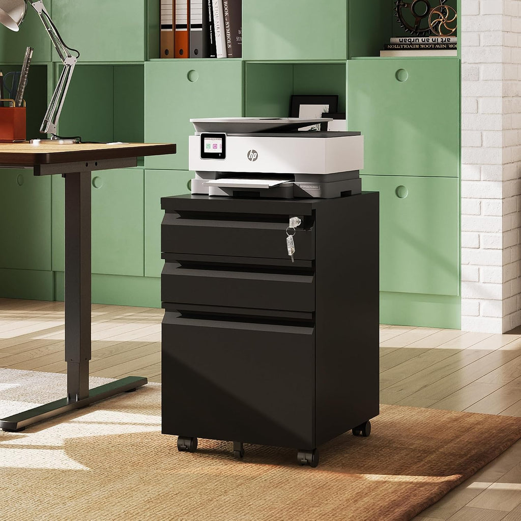 3 Drawer Mobile File Cabinet with Lock, Required Assembly | Under Desk Metal Filing Cabinet , Fits Legal/Letter/A4