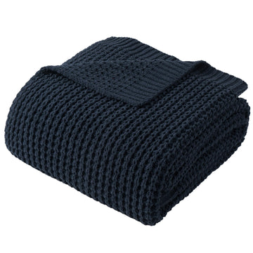 Navy Blue Throw Blanket for Couch, Chenille Knitted Blue Blanket 60''x80''