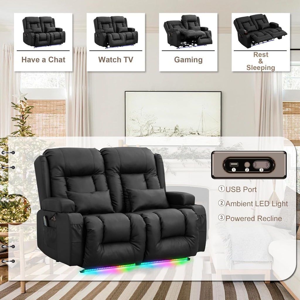 Power Loveseat Recliner Sofa - Home Theater Seating with Massage & Heat Faux Leather RV Recliner Loveseat Sofa