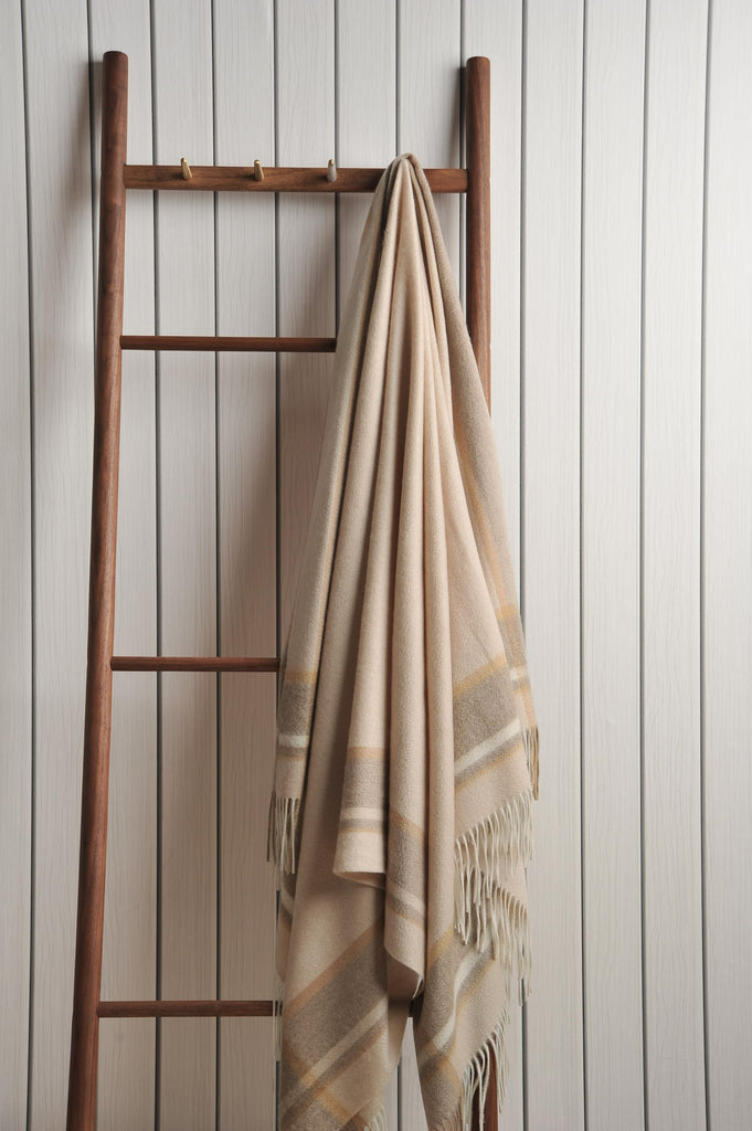 100% Pure Cashmere Throw Blanket for Sofa, Beige Border