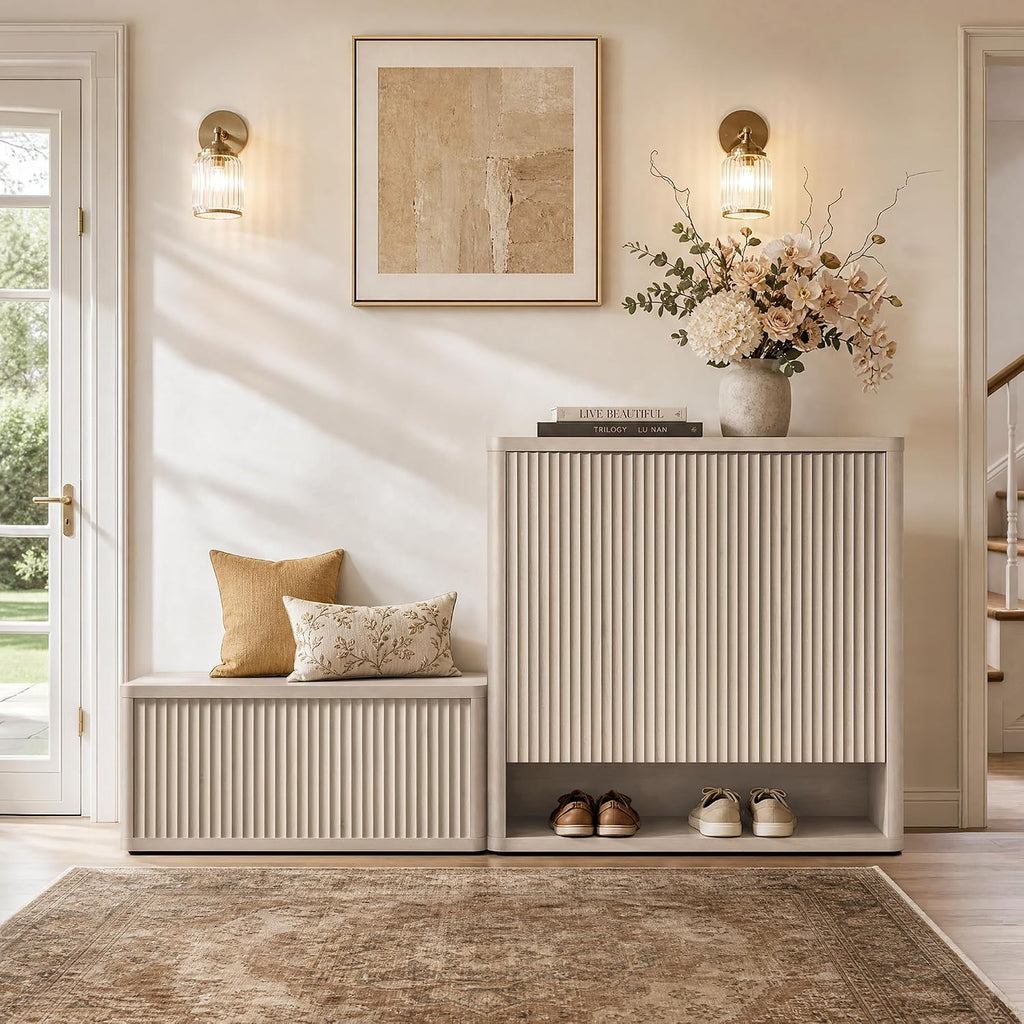 Storage Bench 40.2" Wide Shoe Bench with Lift Top Large Wooden Storage Chest Trunk Modern Blanket Chest with 2 Safety