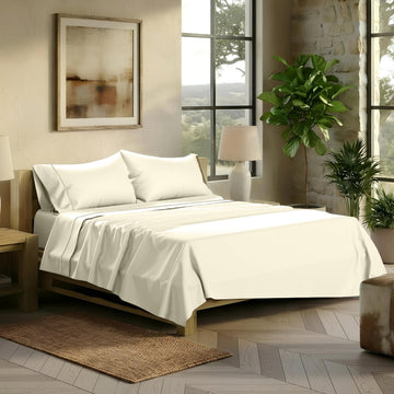 2000 Series Egyptian Cotton Bed Sheets King Size, Ivory