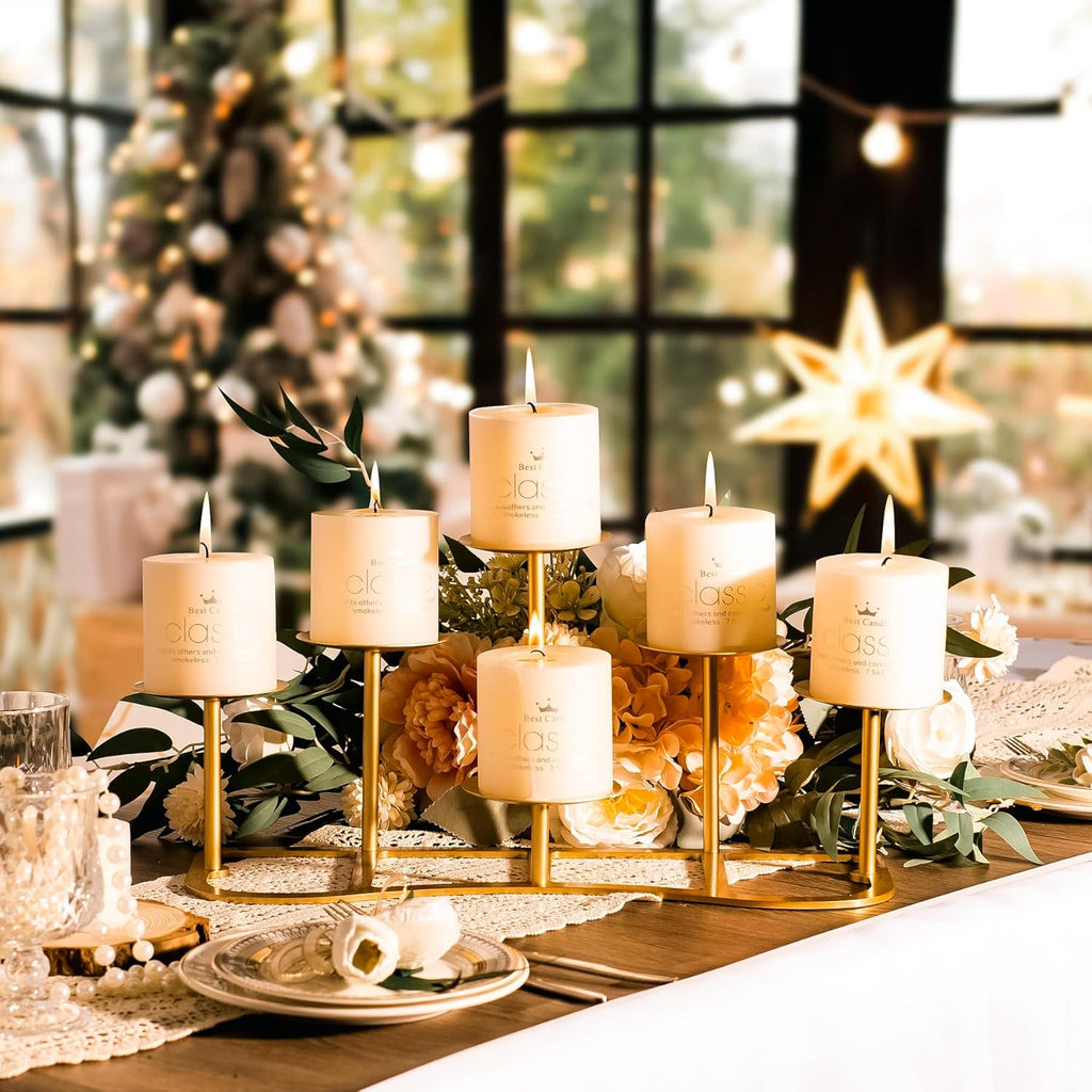 Fireplace Candelabra Fireplace Candle Holder for Inside Fireplace - 6 Arms Gold Candle Stand for Pillar Candles