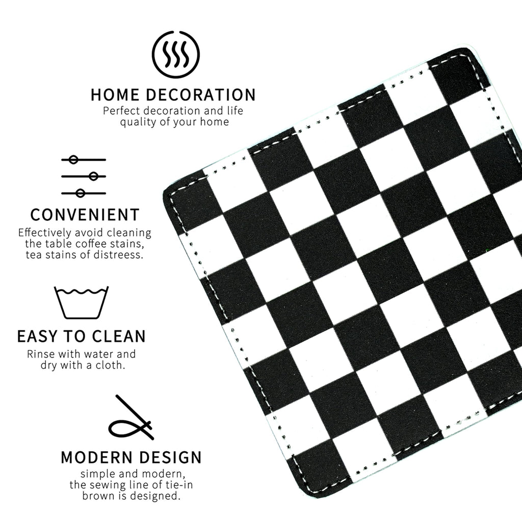 Marble Coasters Square Leather Drinks Coaster Set with Holder for Coffee Table Bar Home Decor 4 Inches Set of 6