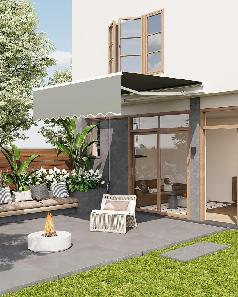 Manual Retractable Awning 10x8 ft Gray, 80 Sq.ft, Manual Crank, 5-35° Tilt, Waterproof UV50+ Deck